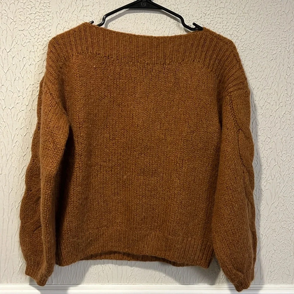 Madewell Saddle Brown boatneck cable knit sweater size small - Picture 6 of 12